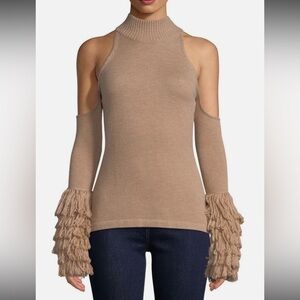 Jonathan Simkhai Loopy Yarn Cold Shoulder Pullover Tan  Turtleneck Sweater